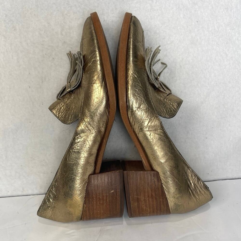 Rebecca Minkoff Edie Loafers Women's 8 Gold Metallic Tassel Heeled Leather - Picture 4 of 12